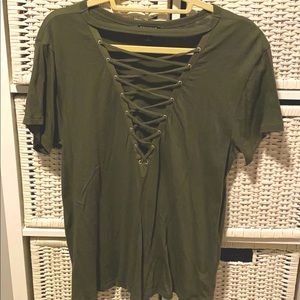 Army green deep v shirt